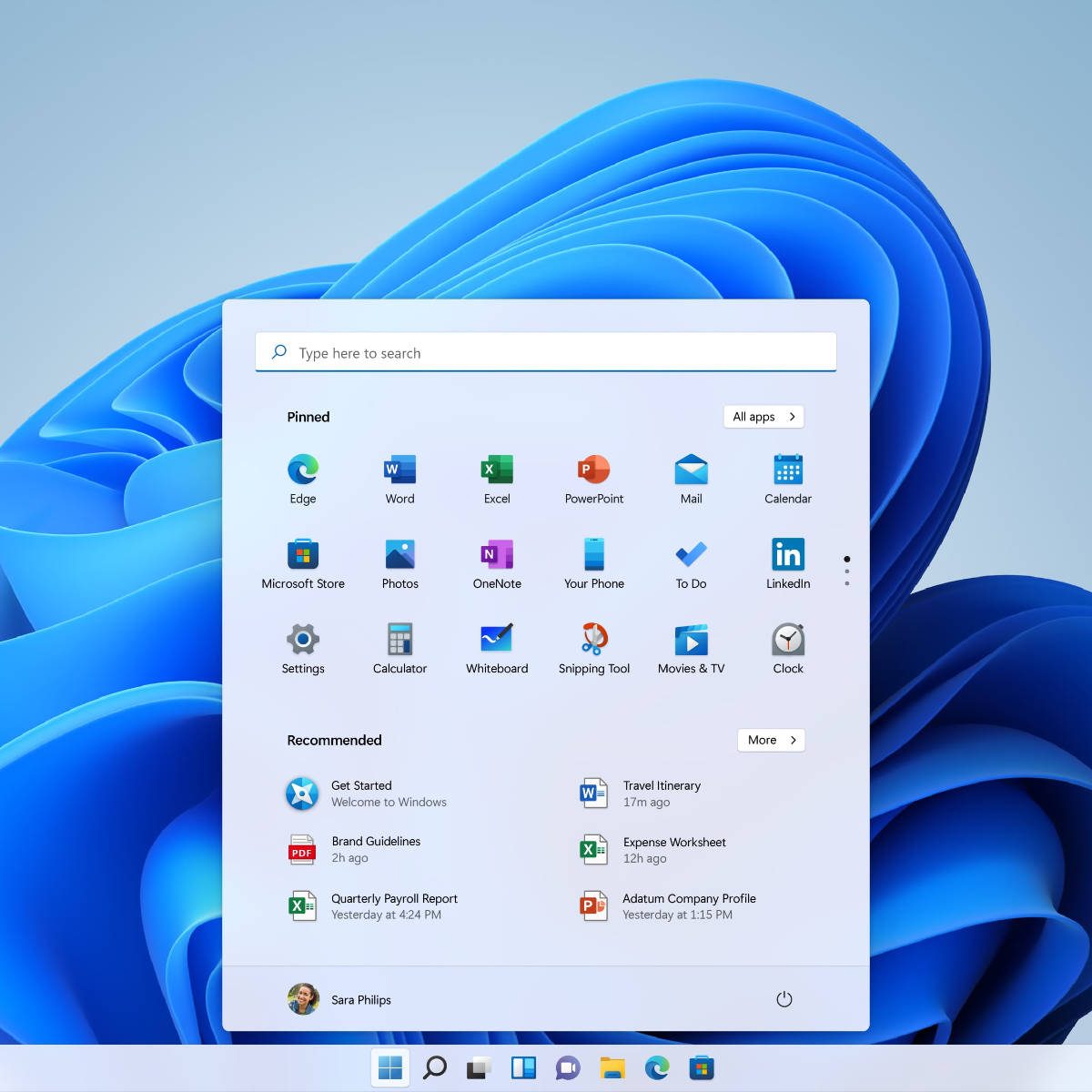 Windows 11 dock and desktop